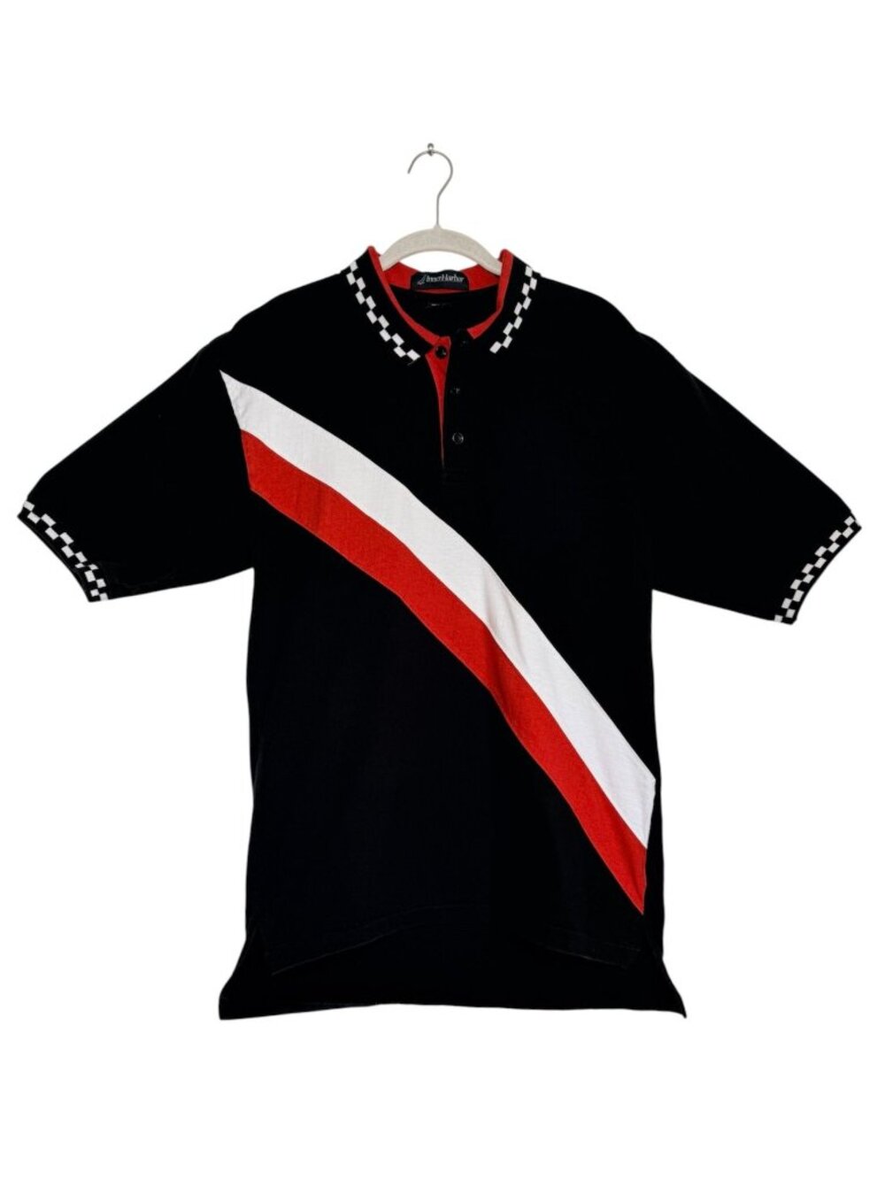 Vintage 90s Inner Harbor Race Car Checkerboard Trim Polo Shirt - Sz M